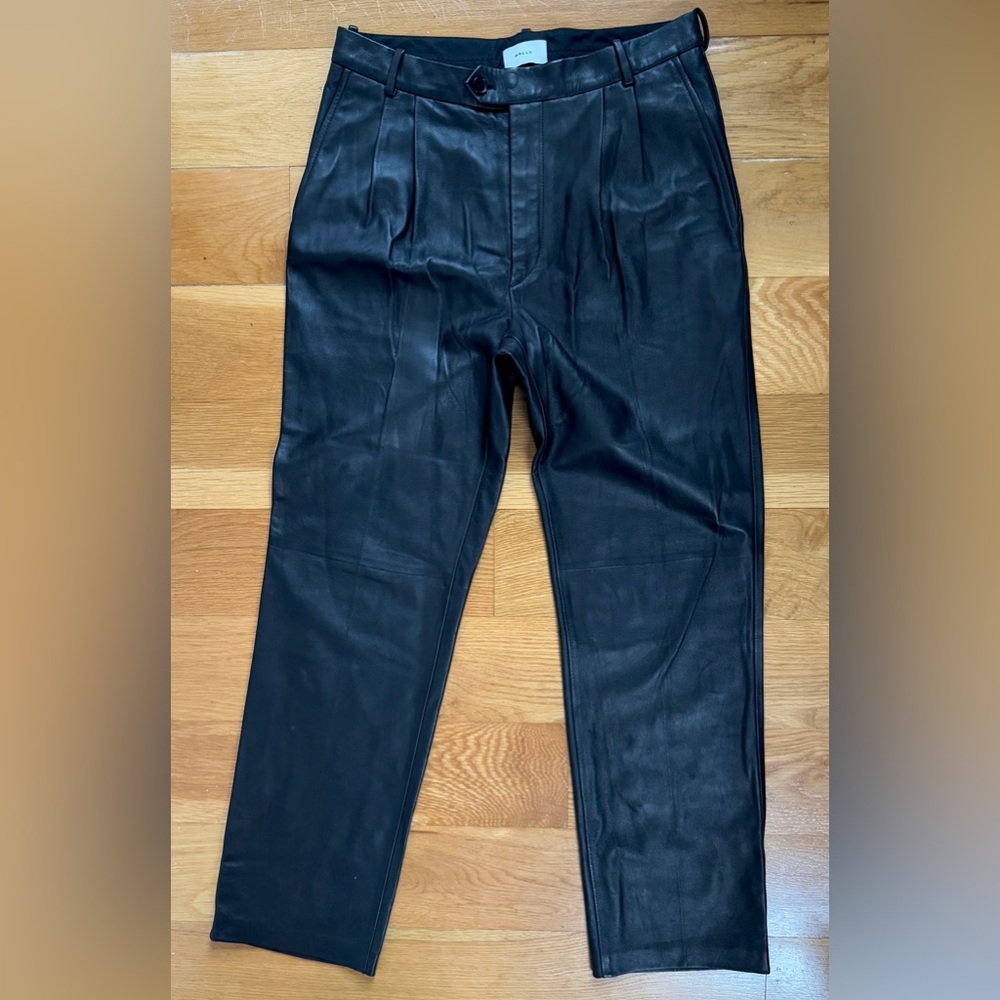 BALLY $2000 LEATHER PANTS BLACK PLEATED SAMPLE - One Of A Kind Milano 31”waist